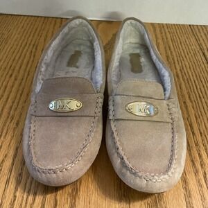 Michael Kors Shoes Women's Sz 7.5 Beige Shearling Lind Suede Moccasin Slippers